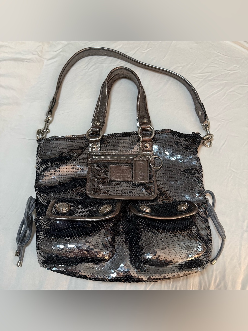 Coach Poppy Limited Edition 13821 Sequin Spotlight Dark Silver Tote Shoulder Bag